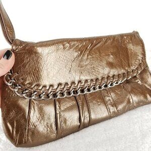 Metallic Brown Gold Wristlet Clutch With Chain Detail‎ By Attention 《315》P